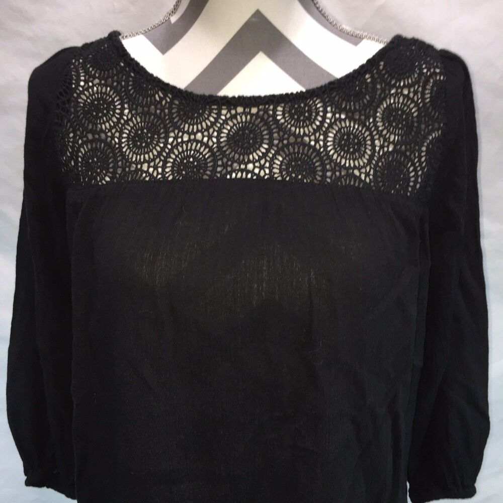 Denim & Supply Ralph Lauren Womens Size Small Black Crochet Trim 3/4 Sleeve. D1